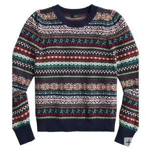 J Crew Navy Fair Isle Sweater w/ Puff Sleeve XS EUC